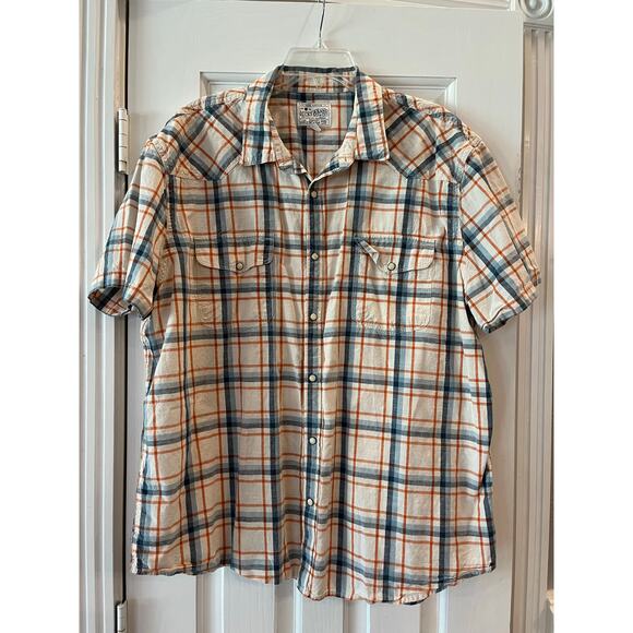 Lucky Brand SHORT SLEEVE SNAP BUTTON SHIRT Men XXL PLAID Western Cowboy Festival - Picture 2 of 7